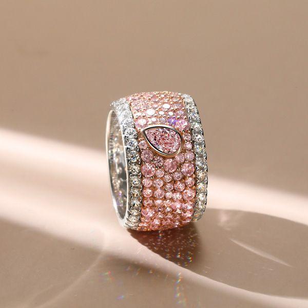 Emerald & Pear Pink Stone Micro-Pave Multi-Row Band Ring - Sterling Silver