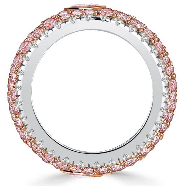 Emerald & Pear Pink Stone Micro-Pave Multi-Row Band Ring - Sterling Silver