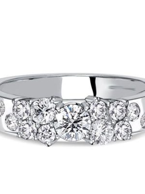 Cluster Design Round Cut White Sapphire Wedding Band Anniversary Ring in Sterling Silver