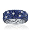 Five Row Blue Sapphire Pave Eternity Wedding Band in Rhodium Plated Sterling Silver