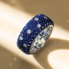 Five Row Blue Sapphire Pave Eternity Wedding Band in Rhodium Plated Sterling Silver