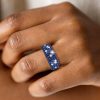 Five Row Blue Sapphire Pave Eternity Wedding Band in Rhodium Plated Sterling Silver