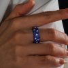 Five Row Blue Sapphire Pave Eternity Wedding Band in Rhodium Plated Sterling Silver