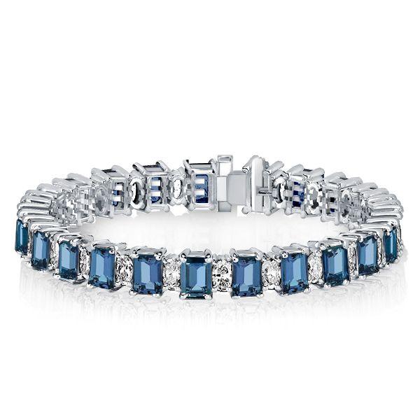 Emerald Cut Blue Topaz Tennis Bracelet in Sterling Silver