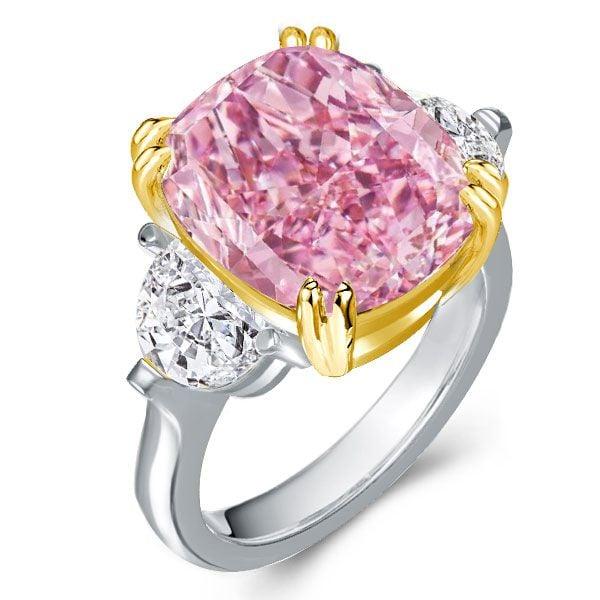 Two-Tone Cushion Cut Pink Topaz Three Stone Engagement Ring in Sterling Silver