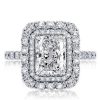 Radiant Cut White Sapphire Double Halo Engagement Ring - Sterling Silver