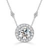 Halo Round Cut Pendant Necklace in 925 Sterling Silver with Rhodium Finish