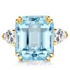 Emerald Cut Aquamarine Engagement Ring in 18K Gold Plated Sterling Silver