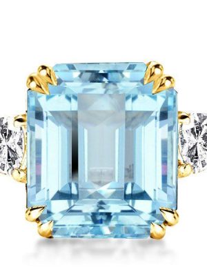Emerald Cut Aquamarine Engagement Ring in 18K Gold Plated Sterling Silver
