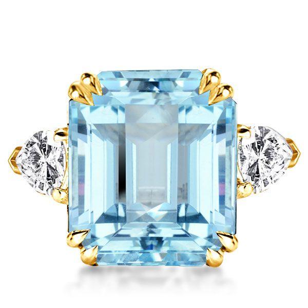 Emerald Cut Aquamarine Engagement Ring in 18K Gold Plated Sterling Silver