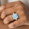 Emerald Cut Aquamarine Engagement Ring in 18K Gold Plated Sterling Silver