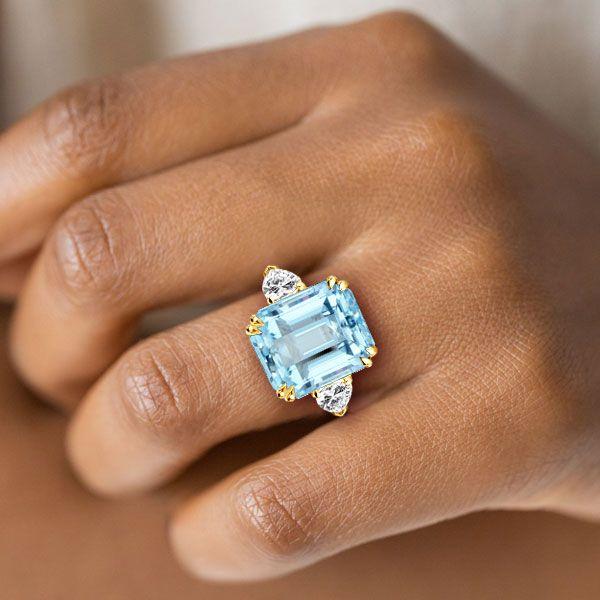 Emerald Cut Aquamarine Engagement Ring in 18K Gold Plated Sterling Silver