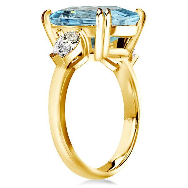 Emerald Cut Aquamarine Engagement Ring in 18K Gold Plated Sterling Silver