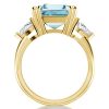 Emerald Cut Aquamarine Engagement Ring in 18K Gold Plated Sterling Silver
