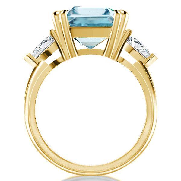 Emerald Cut Aquamarine Engagement Ring in 18K Gold Plated Sterling Silver