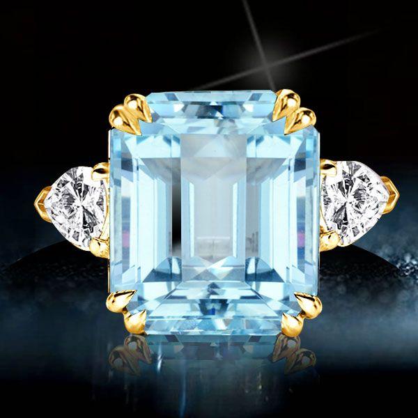 Emerald Cut Aquamarine Engagement Ring in 18K Gold Plated Sterling Silver