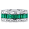 Channel Set Emerald Green Wedding Band Anniversary Ring in Sterling Silver