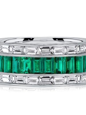 Channel Set Emerald Green Wedding Band Anniversary Ring in Sterling Silver