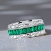 Channel Set Emerald Green Wedding Band Anniversary Ring in Sterling Silver