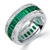 Channel Set Emerald Green Wedding Band Anniversary Ring in Sterling Silver