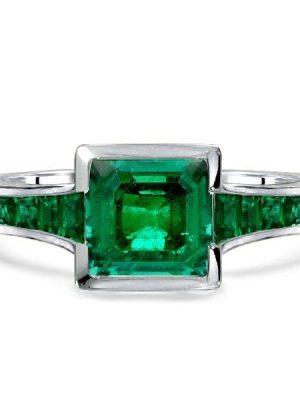 2.00 CT Asscher Cut Emerald Engagement Ring in 18K Gold Plated Sterling Silver