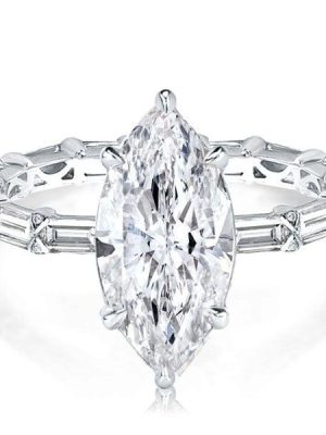 Unique Marquise Cut Engagement Ring in Rhodium-Plated Sterling Silver (3.86 CT. Center Stone)