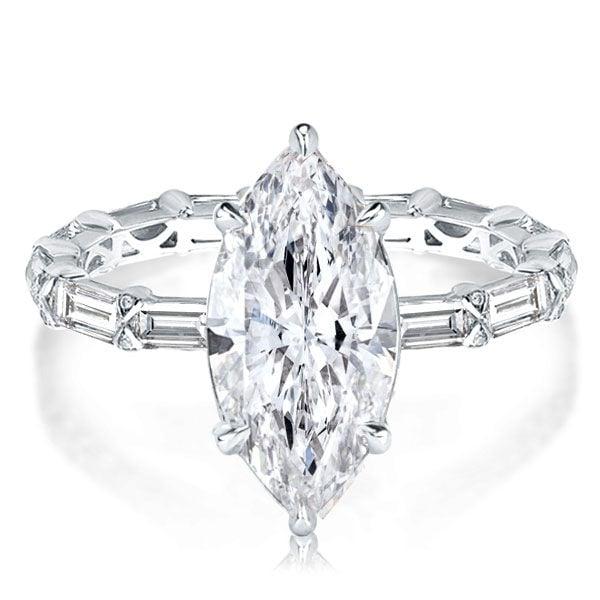 Unique Marquise Cut Engagement Ring in Rhodium-Plated Sterling Silver (3.86 CT. Center Stone)
