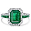 Halo Emerald and Sapphire Ring for Women in 925 Sterling Silver