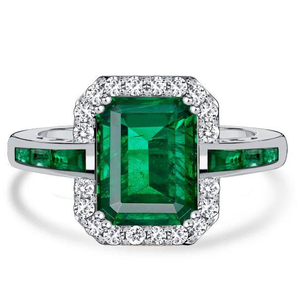 Halo Emerald and Sapphire Ring for Women in 925 Sterling Silver
