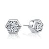 Sterling Silver Bezel Set Hexagon Single Stone Stud Earrings for Women