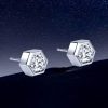 Sterling Silver Bezel Set Hexagon Single Stone Stud Earrings for Women