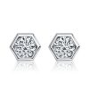 Sterling Silver Bezel Set Hexagon Single Stone Stud Earrings for Women