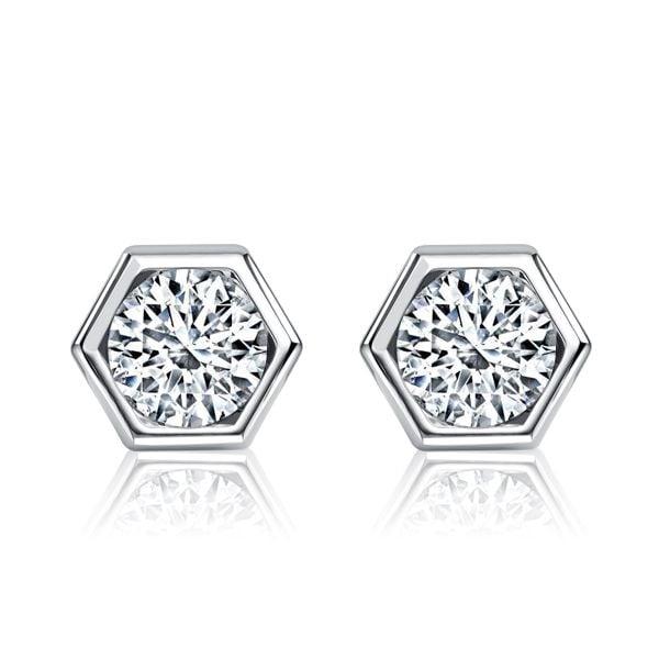 Sterling Silver Bezel Set Hexagon Single Stone Stud Earrings for Women