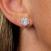 Sterling Silver Bezel Set Hexagon Single Stone Stud Earrings for Women