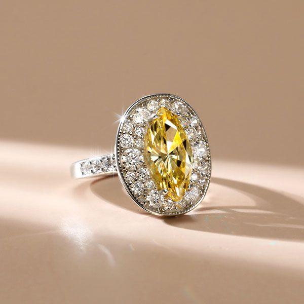 Yellow Topaz Marquise Halo Engagement Ring - 925 Sterling Silver
