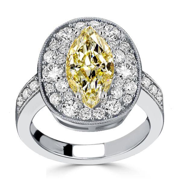 Yellow Topaz Marquise Halo Engagement Ring - 925 Sterling Silver