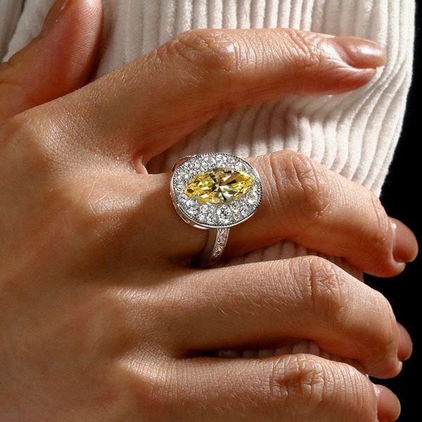 Yellow Topaz Marquise Halo Engagement Ring - 925 Sterling Silver