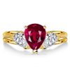18K Gold Plated Sterling Silver Pear Cut Ruby 3 Stone Engagement Ring (3.00 CTW)