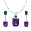 Emerald Cut Amethyst Necklace and Drop Earrings Set - Sterling Silver