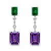 Emerald Cut Amethyst Necklace and Drop Earrings Set - Sterling Silver