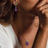 Emerald Cut Amethyst Necklace and Drop Earrings Set - Sterling Silver