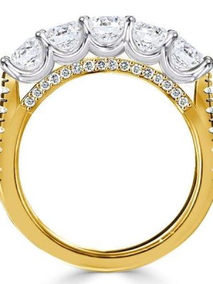 Two Tone Five Stone Wedding Band | Sterling Silver 1.61 CT. TW Diamond Alternative