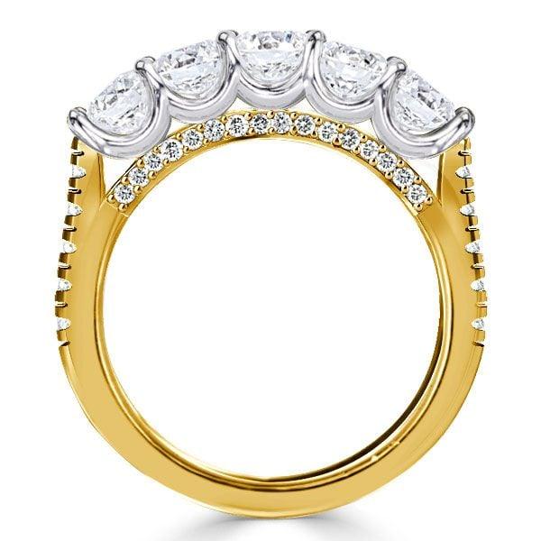 Two Tone Five Stone Wedding Band | Sterling Silver 1.61 CT. TW Diamond Alternative