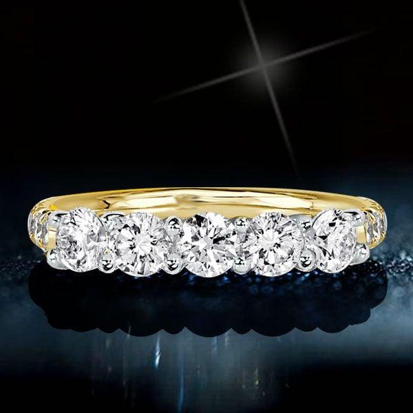 Two Tone Five Stone Wedding Band | Sterling Silver 1.61 CT. TW Diamond Alternative