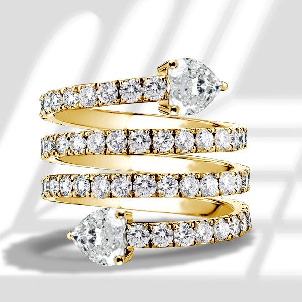 Golden Spiral Multi-Row Engagement Ring - 18K Gold Plated Sterling Silver