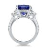 Oval Three Stone Created Sapphire Engagement Ring in Rhodium Plated Sterling Silver