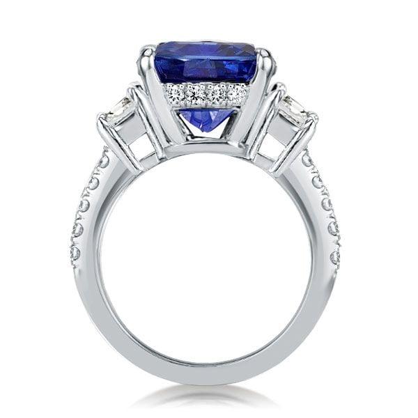 Oval Three Stone Created Sapphire Engagement Ring in Rhodium Plated Sterling Silver