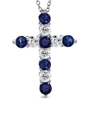 Sterling Silver Blue & White Sapphire Cross Pendant Necklace