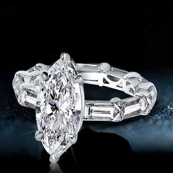 Marquise Cut Sterling Silver Engagement Ring - 3.86 CT Center Stone