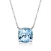 Cushion Cut Aquamarine Solitaire Pendant Necklace in 925 Sterling Silver (Various Chain Lengths & Plating)